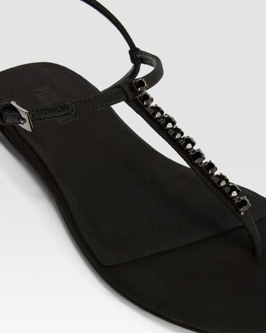 Paris Texas Natural Crepe Satin Flat Sandal With Embroidered Studs