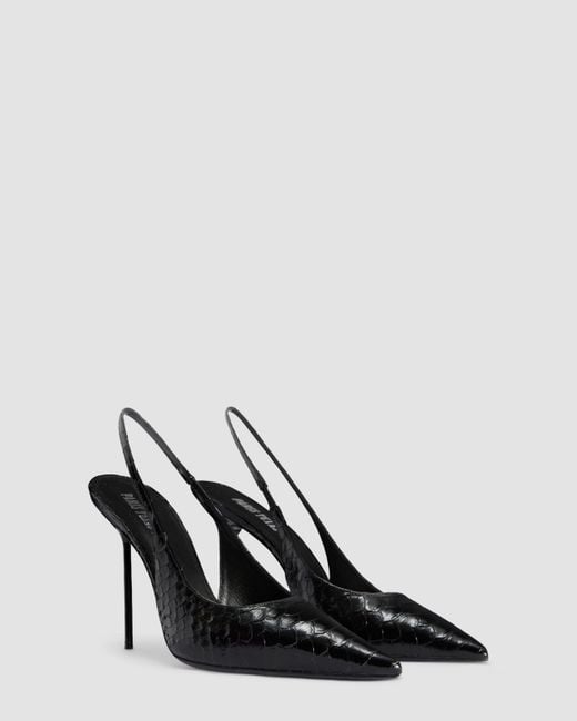 Paris Texas Black Python-Print Leather Slingback