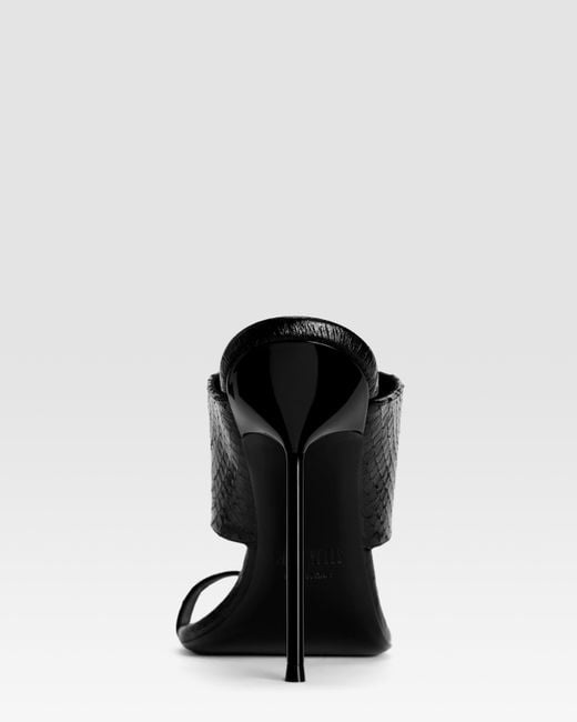 Paris Texas Black Python-Print Leather Thong Mule