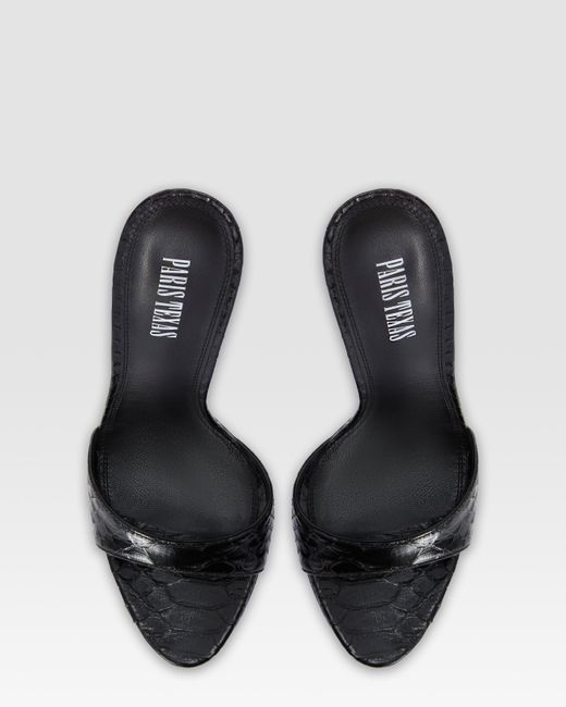 Paris Texas Black Python-Print Leather Mule