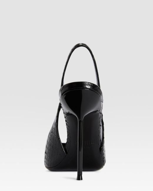 Paris Texas Black Python-Print Leather Slingback