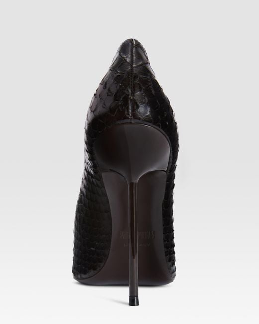 Paris Texas Black Python-Print Leather Pump