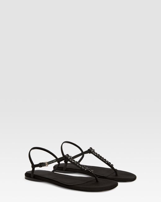 Paris Texas Natural Crepe Satin Flat Sandal With Embroidered Studs