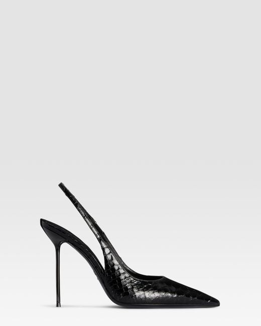 Paris Texas Black Python-Print Leather Slingback
