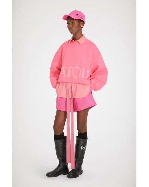 Patou オーガニックコットン クロップド ドローストリング スウェットシャツ Pink