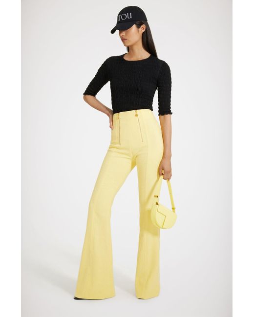Patou Yellow Flared Trousers In Cotton-blend Tweed