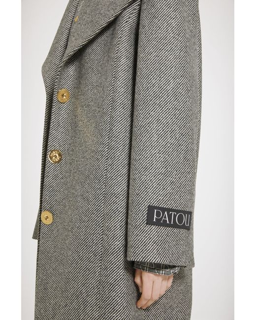 Patou Gray Long Tailored Coat In Textured Wool Graphite