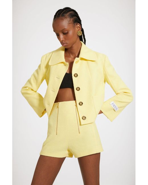 Patou Yellow Short Tailored Jacket In Cottonblend Tweed Mimosa