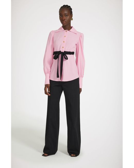 Patou Pink Puff Sleeve Bow Blouse