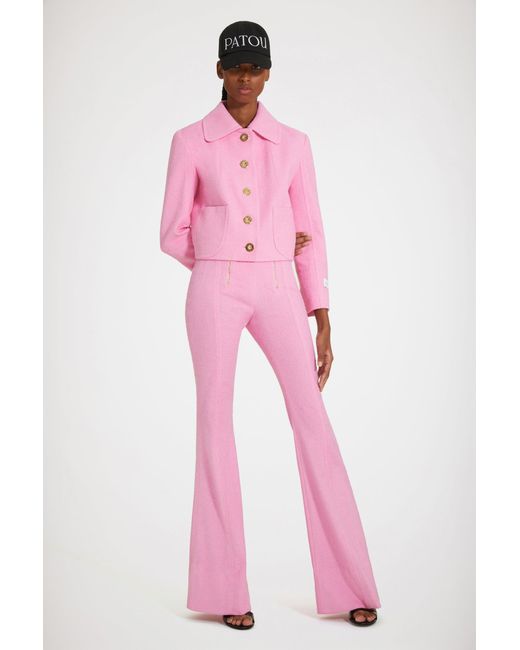Patou Pink Flared Trousers In Cotton-blend Tweed