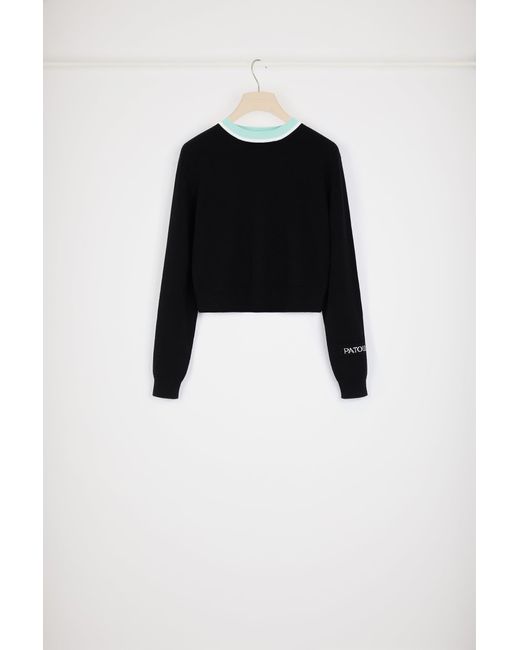 Patou Black Pullover mit kontrastierendem Kragen aus Baumwolle und Wolle