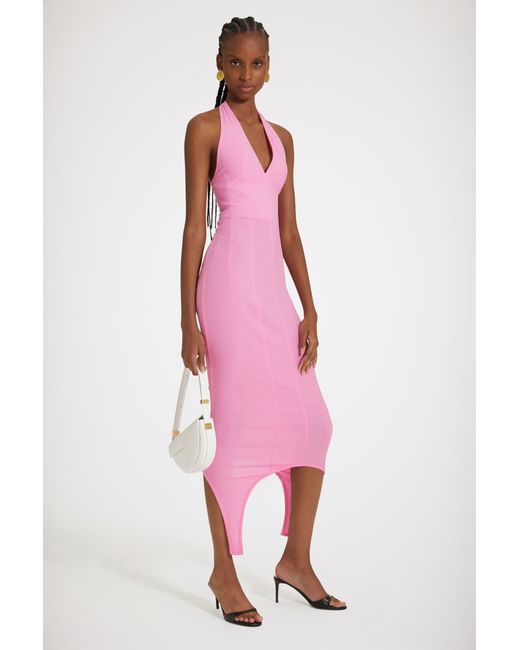 Patou 伸縮性のあるオーガニックシアサッカー製ハートネックドレス Pink