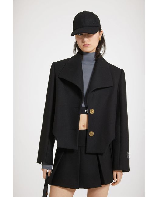 Patou Black Cut-out Cropped Jacket In Wool-blend Felt