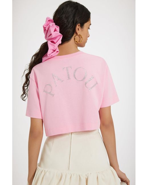 Patou Pink Kurzes, verziertes T-Shirt aus Bio-Baumwolle