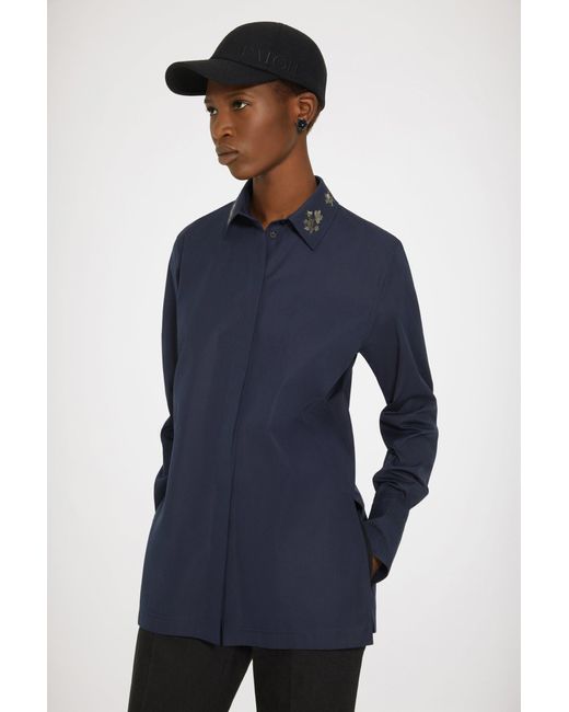 Patou Blue Signature Organic Cotton Shirt With Embroidered Collar
