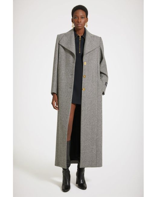 Patou Gray Long Tailored Coat In Textured Wool Graphite