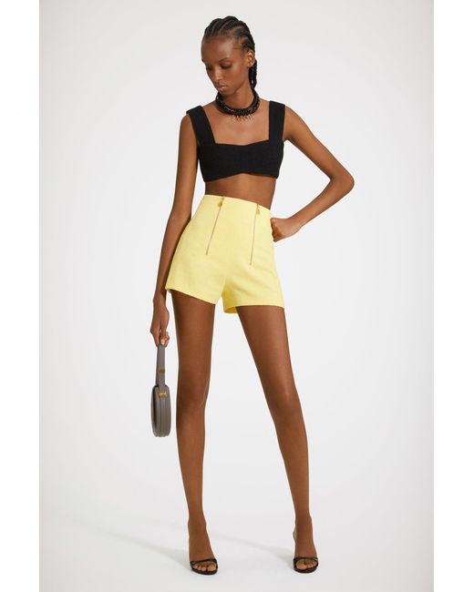 Patou Yellow Zip-front Shorts In Cotton-blend Tweed