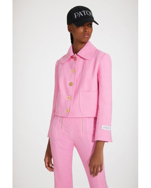 Patou Pink Short Tailored Jacket In Cottonblend Tweed Begonia