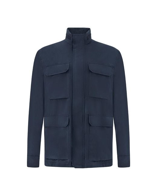Paul & Shark Blue Typhoon Platinum Field Jacket With Suede Details for men