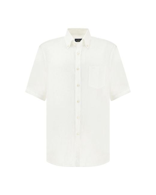 Paul & Shark White Soffio Linen Shirt With Short Sleeves for men