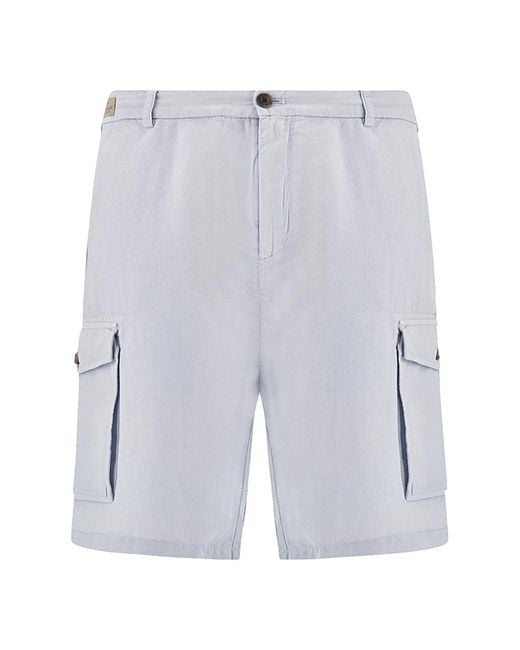 Paul & Shark Blue Garment‑Dyed Linen And Cotton Cargo Bermuda Shorts for men