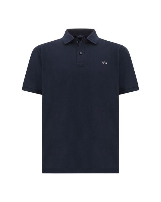 Paul & Shark Blue Double Piqué Cotton Polo Shirt With Shark Embroidery for men
