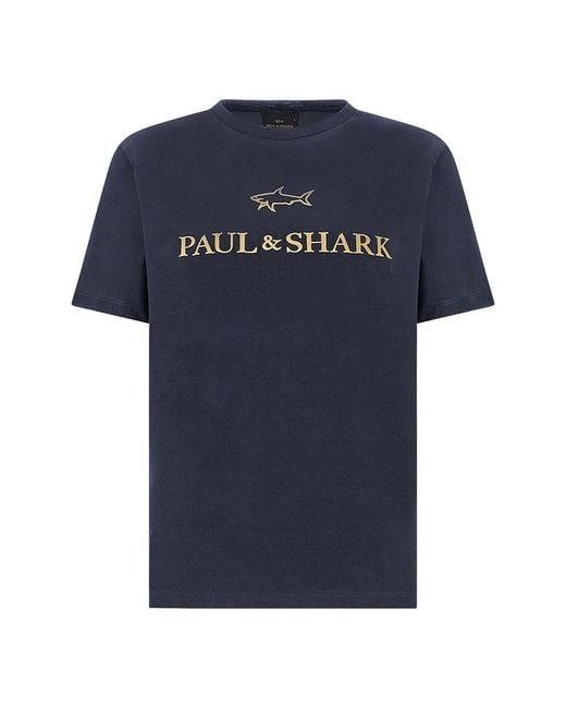 Paul & Shark Blue Double Mercerised Cotton Jersey T-Shirt With Embroidered Logo for men