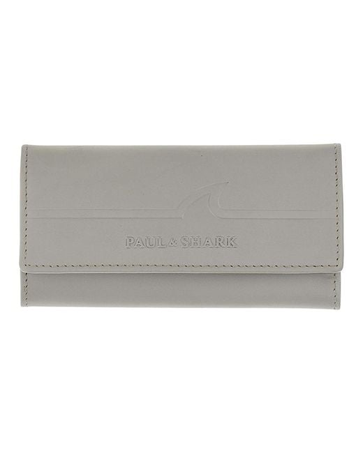 Paul & Shark Gray Fin Embossed Leather Keychain for men