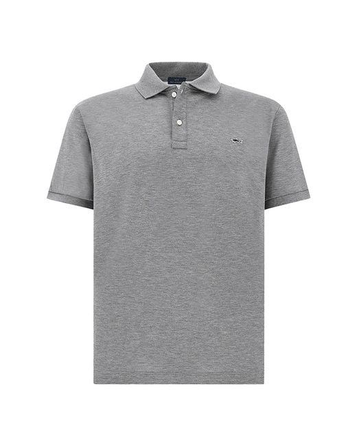 Paul & Shark Gray Double Piqué Cotton Polo Shirt With Shark Embroidery for men