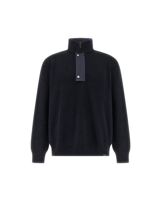 Paul & Shark Blue Tech Wool Half-Zip Sweater With Typhoon Details for men