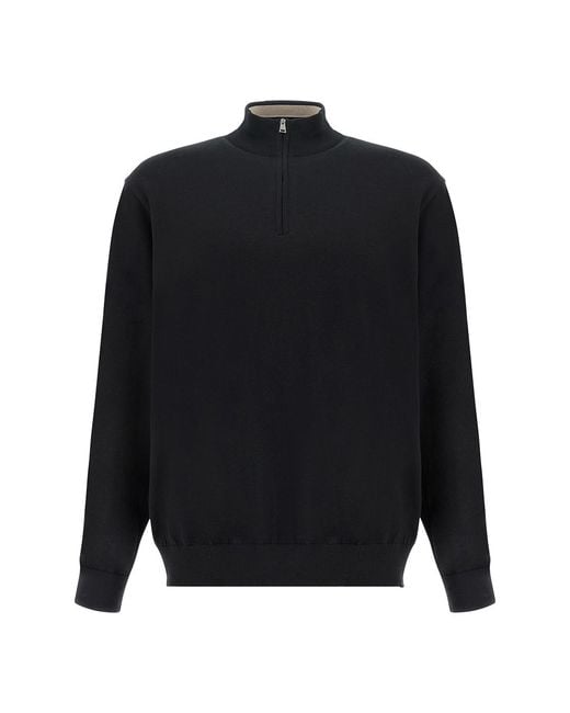 Paul & Shark Black Piuma Cotton Half Zip Sweater for men