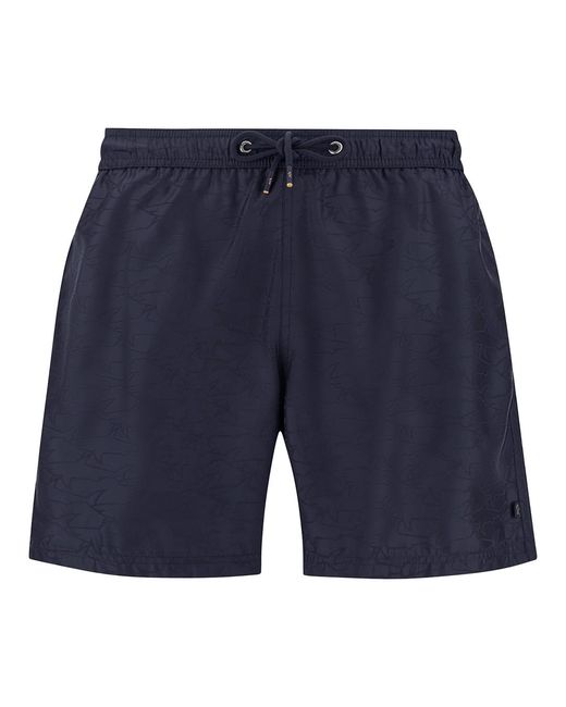 Paul & Shark Blue Portofino Swimwear With Sharks Waves Print for men