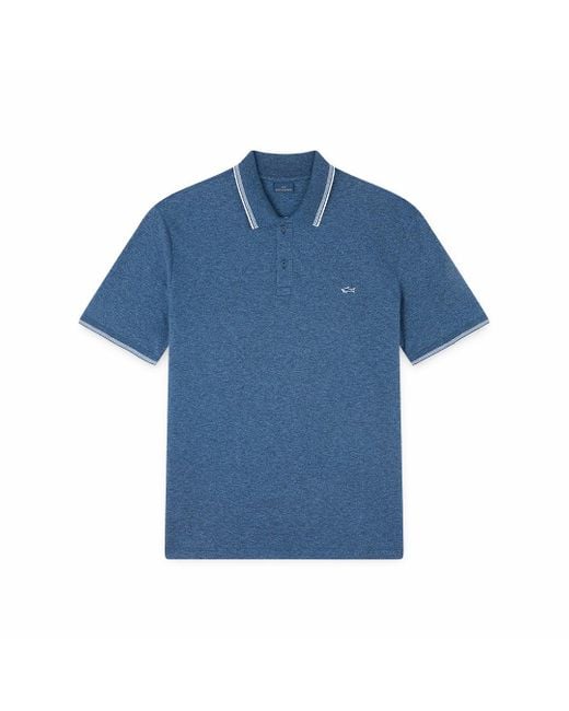 Paul & Shark Blue Jaspé Piqué Cotton Polo With Striped Trims for men