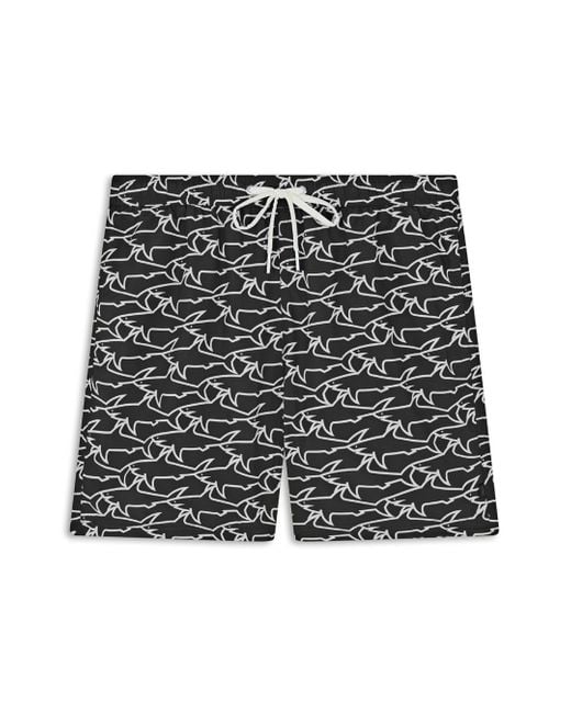 Paul & Shark Black Swim Shorts With All-Over Shark Print for men