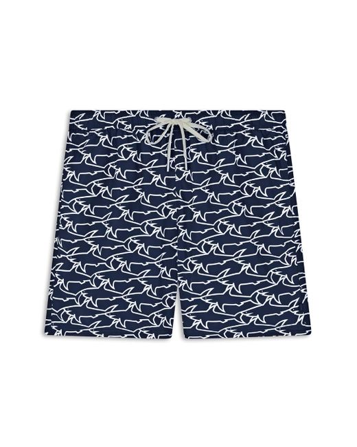 Paul & Shark Blue Swim Shorts With All-Over Shark Print, Sharks for men