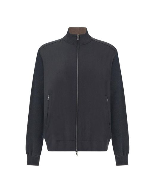 Paul & Shark Blue Merino Wool Hybrid Zip-Up Cardigan for men