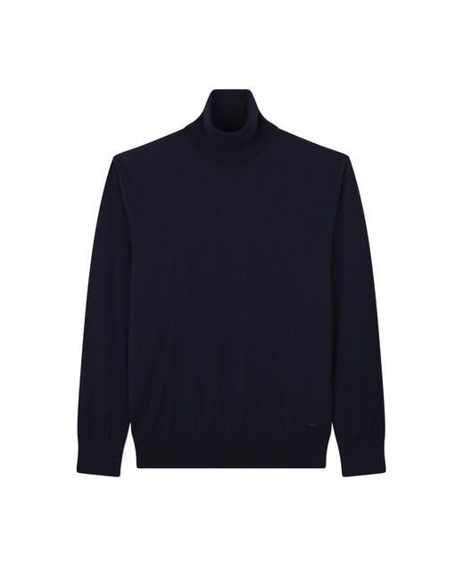 Paul & Shark Blue Stretch Wool Turtleneck Sweater With Shark Embroidery for men