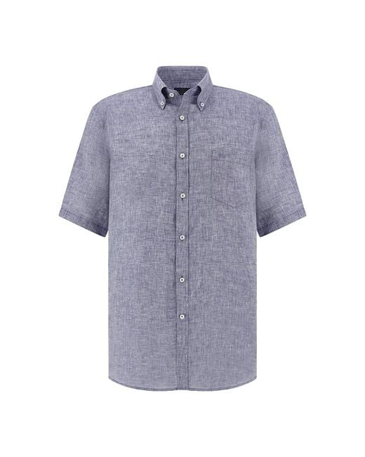 Paul & Shark Blue Soffio Linen Shirt With Short Sleeves for men