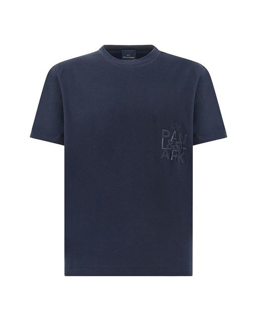 Paul & Shark Blue Cotton Jersey T-Shirt With Embroidery for men