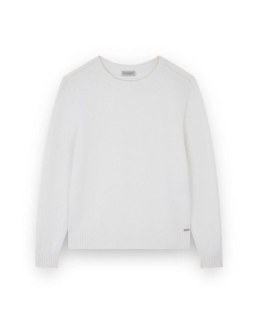 Paul & Shark White Merino Extrafine Wool Crew Neck Sweater