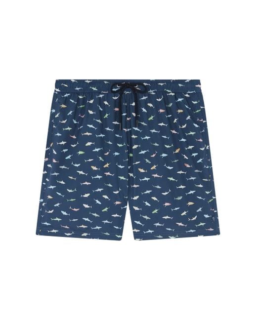 Paul & Shark Blue Swim Shorts With Shark Print for men