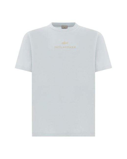Paul & Shark White Aqua Touch Cotton T-Shirt With Embroidered Logo for men