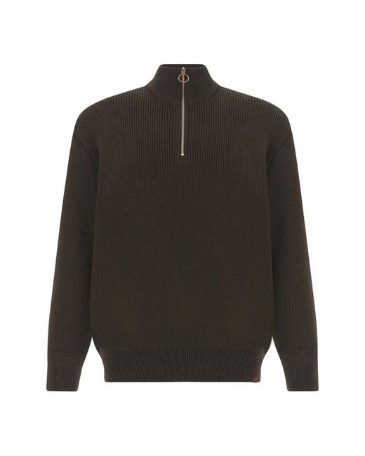 Paul & Shark Black Tech Wool Half Zip Sweater, Coffee for men