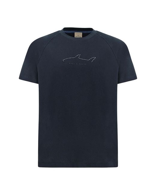 Paul & Shark Blue Cotton Jersey T-Shirt With Embroideries for men