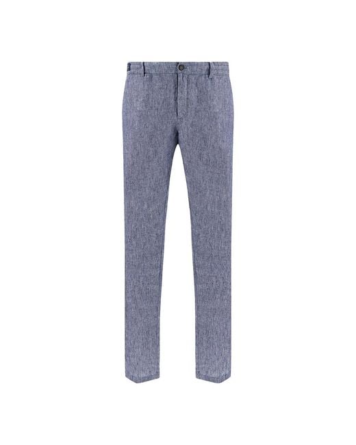 Paul & Shark Blue Linen Chino Pants With Drawstring for men