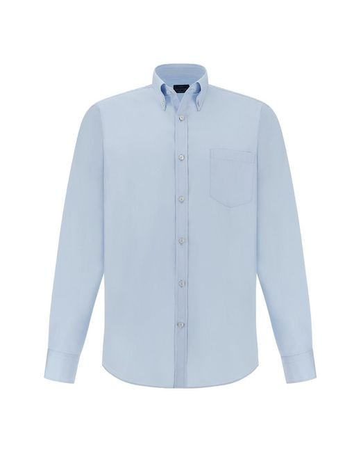Paul & Shark Blue Cotton Poplin Shirt Soffio for men