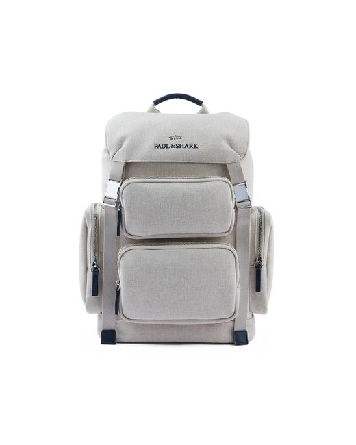 Paul & Shark Gray Canvas Backpack With Leather Trim for men