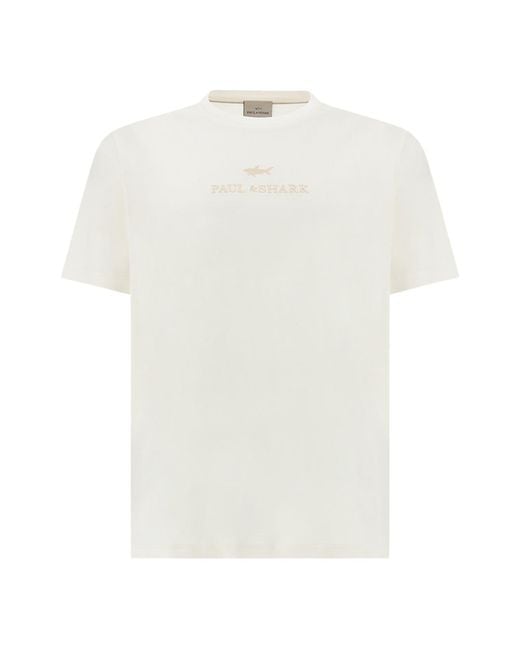 Paul & Shark White Aqua Touch Cotton T-Shirt With Embroidered Logo for men