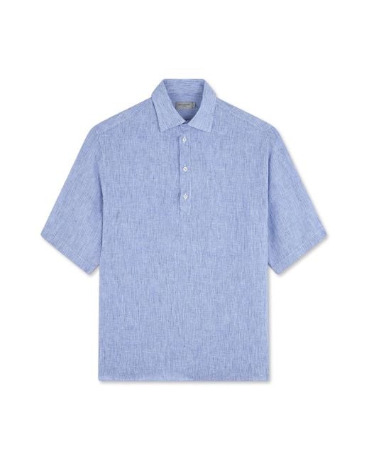 Paul & Shark Blue Linen Popover Shirt With Short Sleeves for men