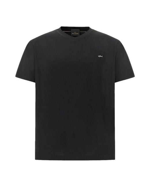 Paul & Shark Black Double Mercerised Cotton Jersey V-Neck T-Shirt for men